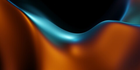 Wall Mural - Abstract metallic wavy 3d rendering background illustration. Soft orange and blue colors