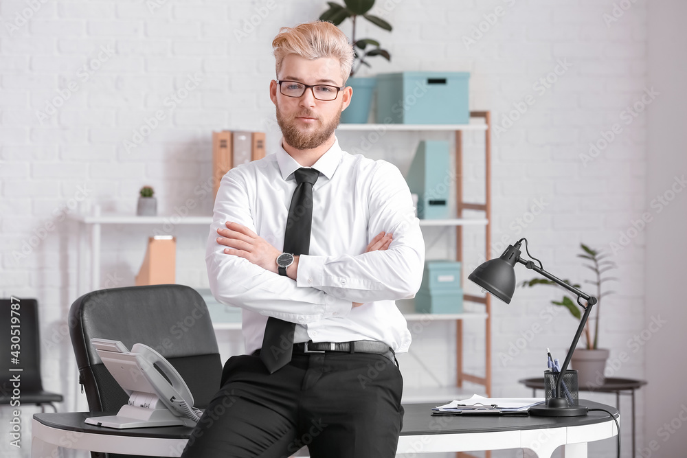 Portrait of handsome young man in office