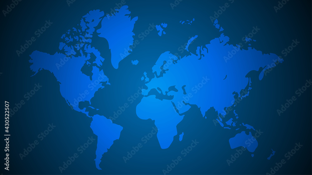 World map vector, isolated on blue background. Flat Earth, gray map ...
