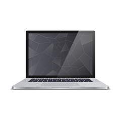 Poster - Mockup of realistic laptop with cracked screen for advertising repair services isolated on white background. Vector illustration.