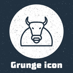 Sticker - Grunge line Bull icon isolated on grey background. Spanish fighting bull. Monochrome vintage drawing. Vector