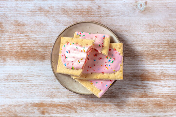 Strawberry pop tarts, shot from the top on a plate