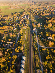 Wall Mural - Aerial view of Skrunda town in autumn evening, Latvia.