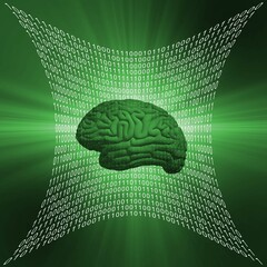 Poster - Abstract futuristic square graphic - shaped surface of white binary code on green background - human brain symbolic for AI Artificial Intelligence - 3D Illustration