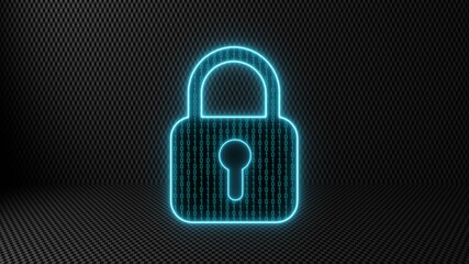 Poster - Security concept - binary code into closed padlock on structured digital background - 3D Illustration