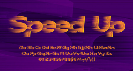 Poster - Speed Up alphabet font. Fast speed effect letters, numbers and symbols. Uppercase and lowercase. Stock vector typescript for your design in sport style.
