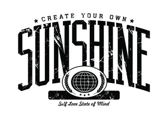 Fototapete - Sunshine quoted slogan print design in varsity typographic style for fashion, poster designs and other creative use