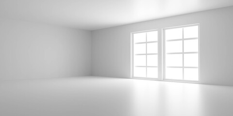 Poster - white simple empty room interior with big windows 3d rendere illustration