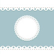 lacy frame and border template. cute round doily on blue background with scallop border. cute template for baby shower, wedding and scrapbooking design. lace decoration element for vintage albums.