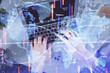 © peshkova - Double exposure of man's hands typing over computer keyboard and business theme hologram drawing. Top view. Financial markets concept.