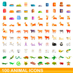  100 animal icons set. Cartoon illustration of 100 animal icons vector set isolated on white background