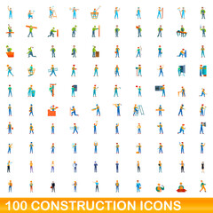 Poster - 100 construction icons set. Cartoon illustration of 100 construction icons vector set isolated on white background