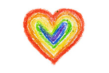 Rainbow Heart Drawn With Crayons On A White Background