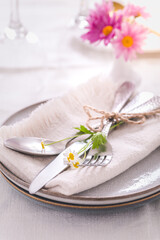 Sticker - Cutlery with napkin and flower decoration - fine dining and place setting