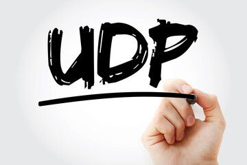 Aufkleber - udp - user datagram protocol acronym with marker, technology concept background