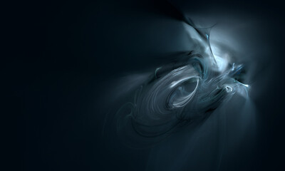 Wall Mural - Abstract shape of gray and blue glow in dark. Technological innovation or space research surreal representation. Great as background, cover, design element or wallpaper.