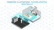 Future manufacturing with robot as workers. The Future world series of isometric illustration in detail.