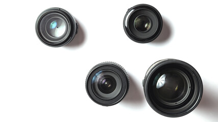 Wall Mural - camera lenses. photographer's equipment. White background