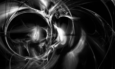 Wall Mural - 3d chaotic tunnel, speed of light, rushing plasma or black hole in monochrome. Magic and fantastic matter. Galactic sound rhythm, blazing matter. Great as overlay, design element or backdrop.