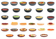 Korean cuisine icons set. Cartoon set of korean cuisine vector icons for web design
