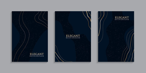 Set of elegant dark blue minimalist aesthetic background template design. Vector