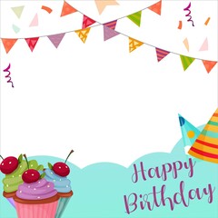 Canvas Print - Birthday Elements, Happiness, Happy Birthday Vector Illustration on White Background, Party Frame, Birthday Gifts, Party Elements, Party Banner, Happy Birthday Text Effect. Birthday Cakes, Banner.