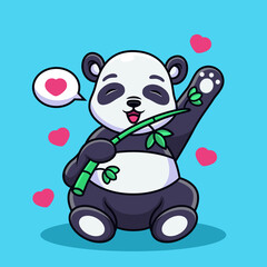 Wall Mural - Panda Eat Bamboo Cartoon. Vector Icon Illustration, Isolated on Premium Vector