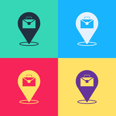 Poster - Pop art Online working icon isolated on color background. Freelancer man working on laptop at his house. Remote work. Distant job concept. Vector