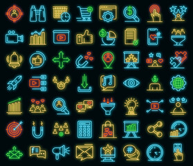 Poster - smm icons set. outline set of smm vector icons neon color on black