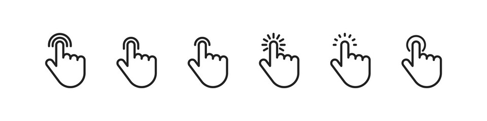 Aufkleber - Tap touch line icon collection, vector hand with finger touchscreen sign, flat pointer linear symbol set.