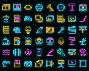 Wall Mural - Editor icons set. Outline set of editor vector icons neon color on black
