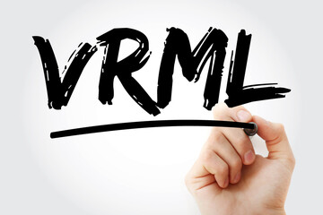 Poster - VRML - Virtual Reality Markup Language acronym with marker, technology concept background.
