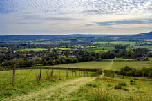 North Downs Near Otford In Kent, UK. Scenic View Of Farmland And A View Over The Village Of Otford. Otford Is Located On The North Downs Way And Is A Good Base For Exploring The Countryside.