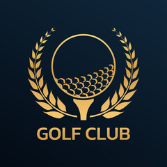 Wall Mural - Golf club logo, badge or icon with ball on tee and laurel wreath. Vector illustration.  