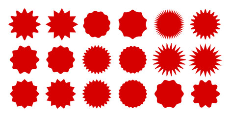 Red shopping labels collection. Sale or discount sticker. Special offer price tag. Promotional badge. Vector sunburst icon eps 10