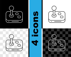 Poster - Set line Joystick for arcade machine icon isolated on black and white, transparent background. Joystick gamepad. Vector