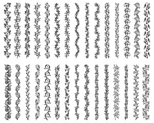 Aufkleber - Flourish borders and frames, floral ornament motif dividers, vector decorations. Vintage flower embellish or borders and corner frames decor, scroll swirl divider with flower and leaf filigree swash