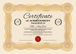 Achievements certificate or diploma vector template, award for professional or business achievements, graduation or qualification certify document with security geometric lathe and wax seal