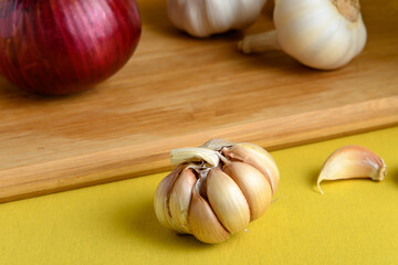 garlic on a wooden background