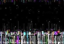 Glitch Color Lines, Vector Distorted Abstract Background. Glitched Rainbow Colored Vertical Stripes And Random Pixels On Black Screen. Television Distortion With Glitch Effect, No Signal TV Frame