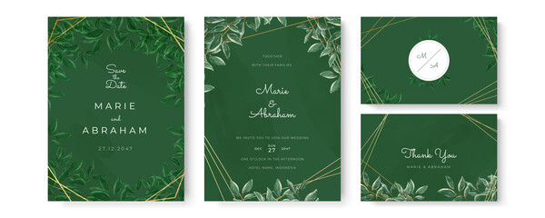 Wedding invitation frame set; flowers, leaves, watercolor, isolated on white. Sketched wreath, floral and herbs garland with green, greenery color. Handdrawn Vector Watercolour style, nature art.