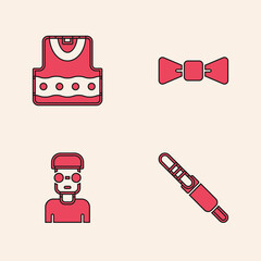 Poster - Set Audio jack, Waistcoat, Bow tie and Nerd geek icon. Vector