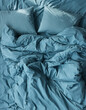 photo of beautiful ecological and natural washed cotton bedding bluish green colour with sheet, two pillows and large duvet cover
