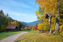Pilgrimage Place Above Garmisch Tourist Resort. Hiking Way To Wamberg Village