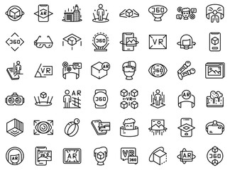 Sticker - Augmented reality icons set. Outline set of augmented reality vector icons for web design isolated on white background