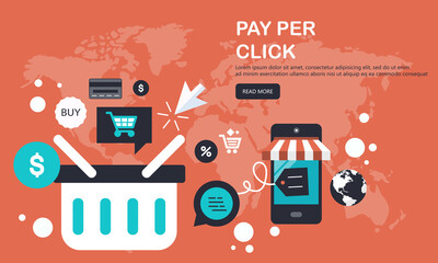 Wall Mural - On line shopping and payment Methods. Mobile payments. Pay per click and online order. Flat vector illustration