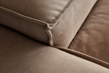 close up design part of sofa detail arm rest and upholstery fabric trim finishing furniture design ideas concept