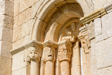 Low Angle Shot Of Columns Of The Romanesque Hermitage Of San Pantaleon In Burgos, Castilla Y Leon