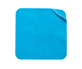 blank blue square adhesive paper sticker label isolated on white background