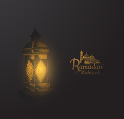 Wall Mural - Ramadan Mubarak. glowing lantern hand drawing isolated on black background